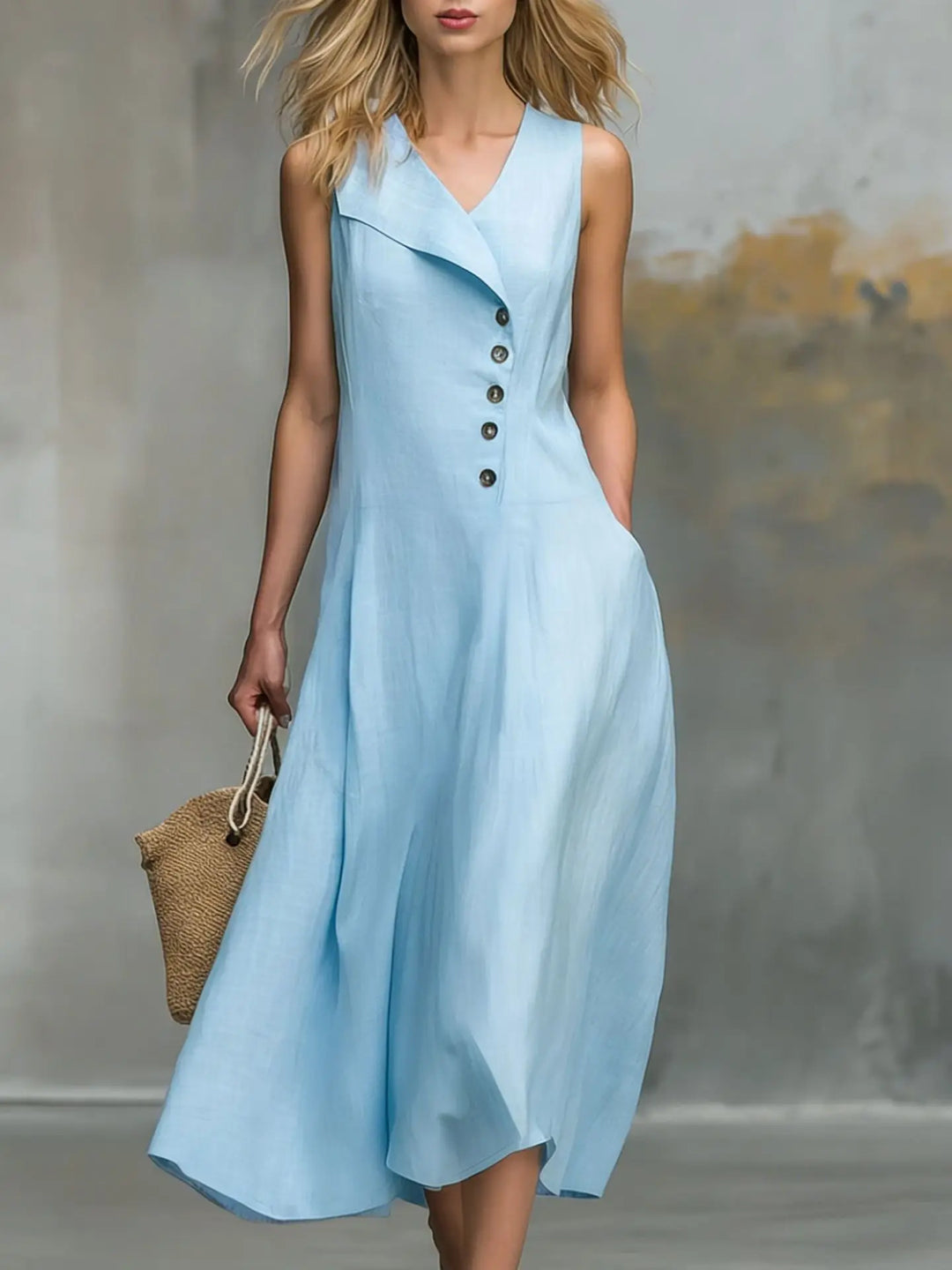 Beyonce Button Detail Flowy Midi Dress