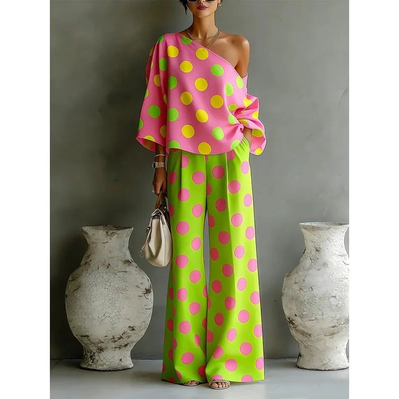 Savion Polka Dots One Shoulder Matching Set