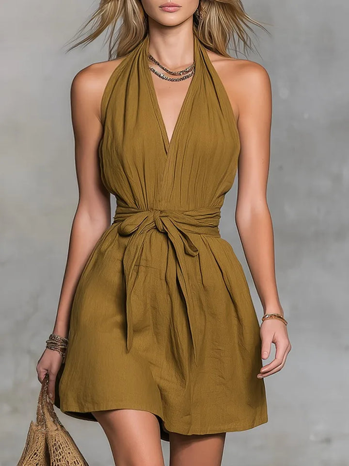 Katherine Drawstring Halter Mini Dress