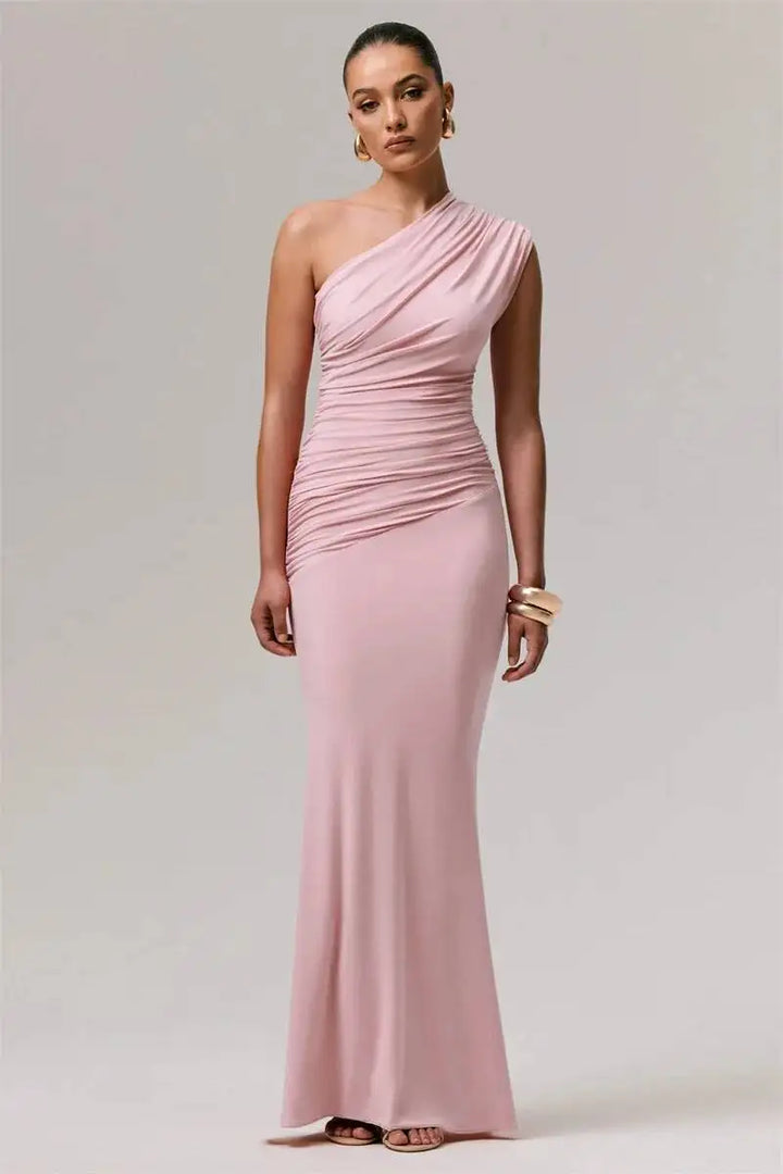 Sandrine Ruched One Shoulder Maxi Dress