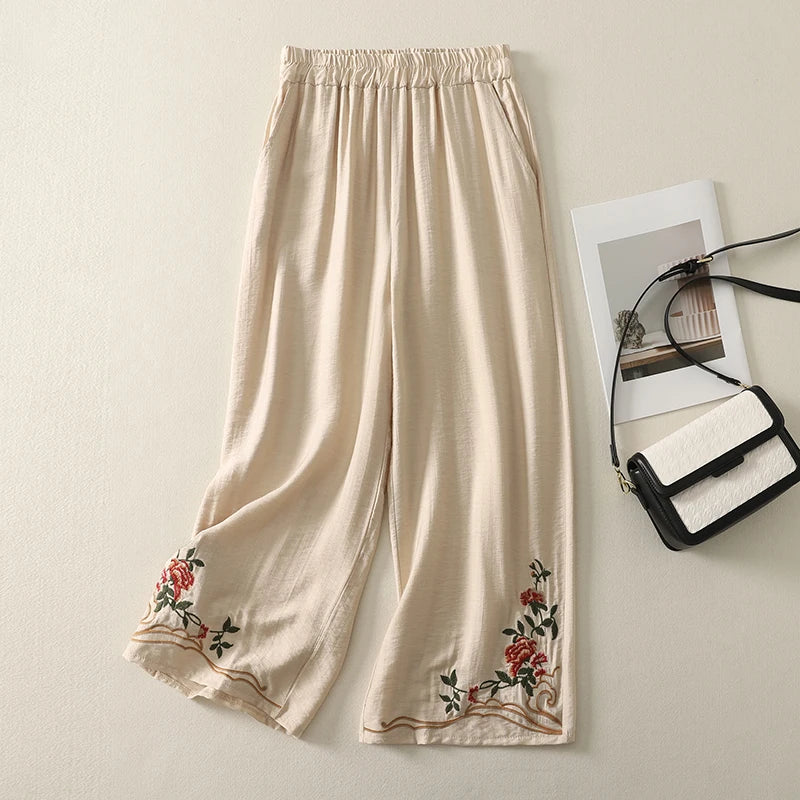 Marissa Embroidered Linen Trousers