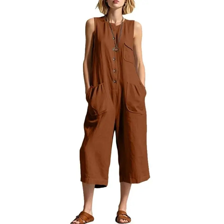 Bravion Button Front Realxed Dungaree Jumpsuit