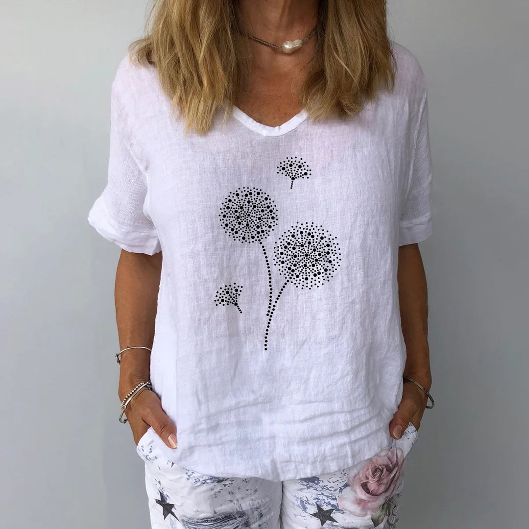 Emilia Botanical Linen Blouse