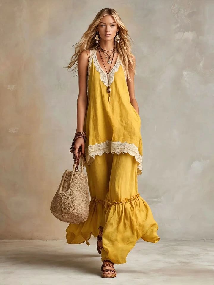 Elvane Ruffle Hem Two Piece Set
