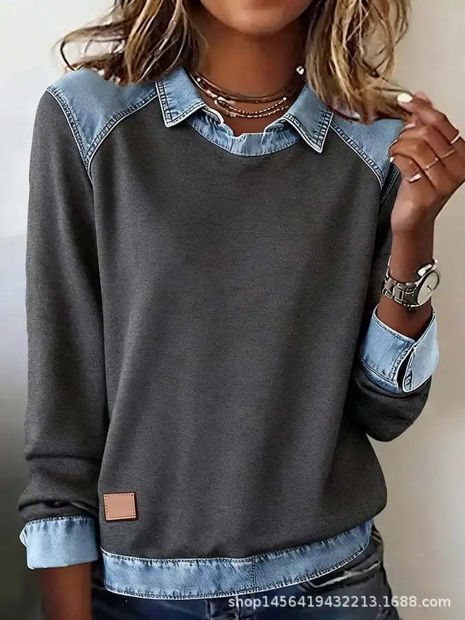 Astrid Ribbed Denim Pullover