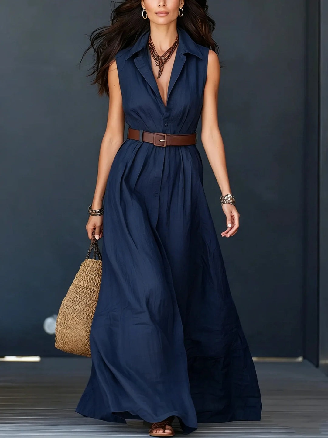 Madison Elegant Maxi Shirt Dress