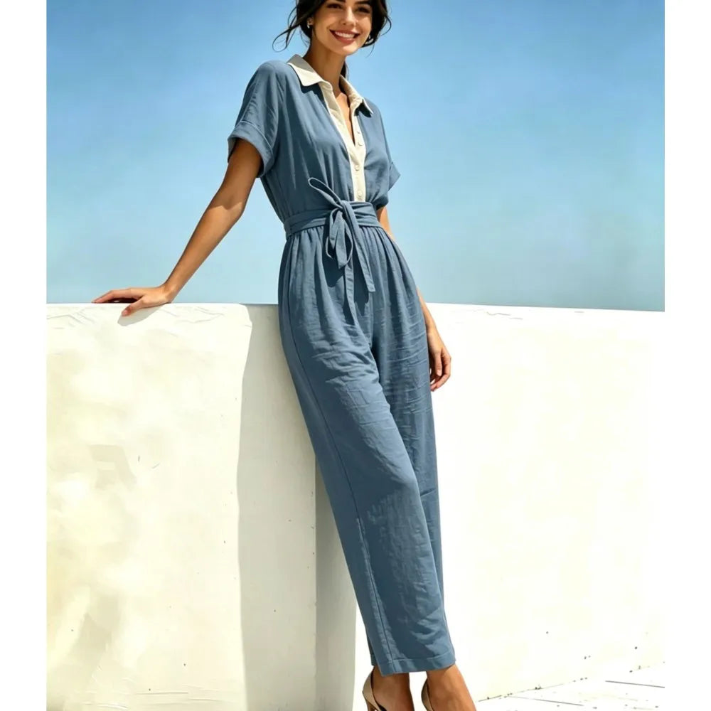 Cassandra Belted Short Sleeve Jumpsuit