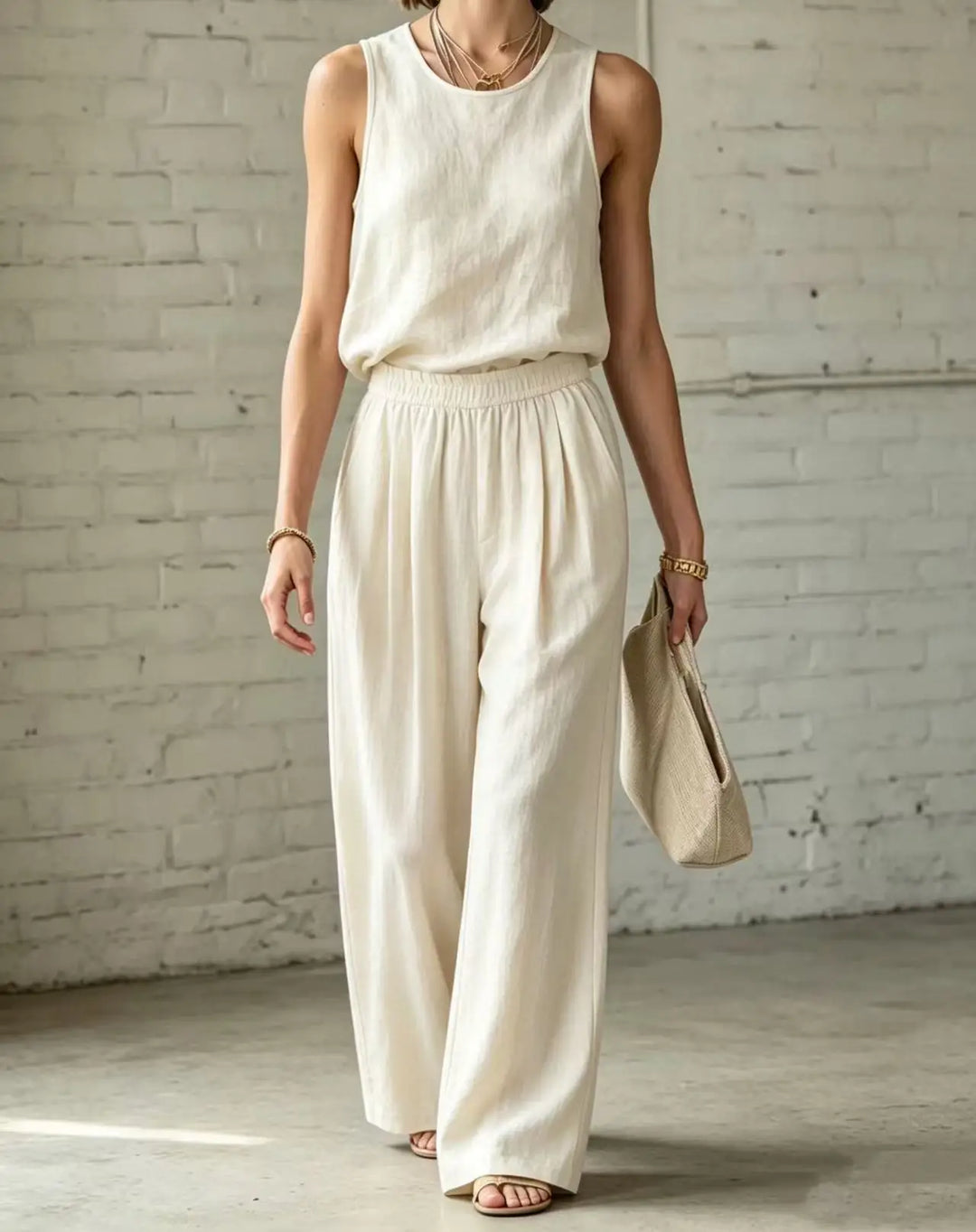 Janina Cotton Linen Camisole Wide Leg Set
