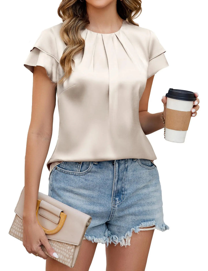 Valeska Satin Ruffle Sleeve Blouse