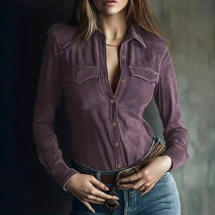 Marlowe Suede Collar Blouse