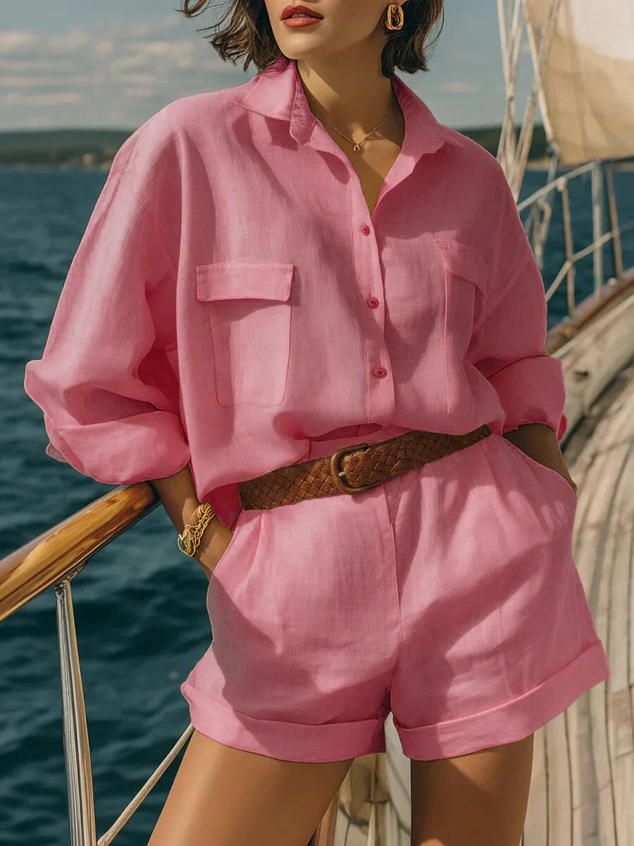 Oriana Casual Long Sleeve Breasted Two-Piece Set