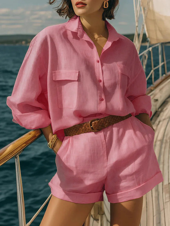 Oriana Casual Long Sleeve Breasted Two-Piece Set