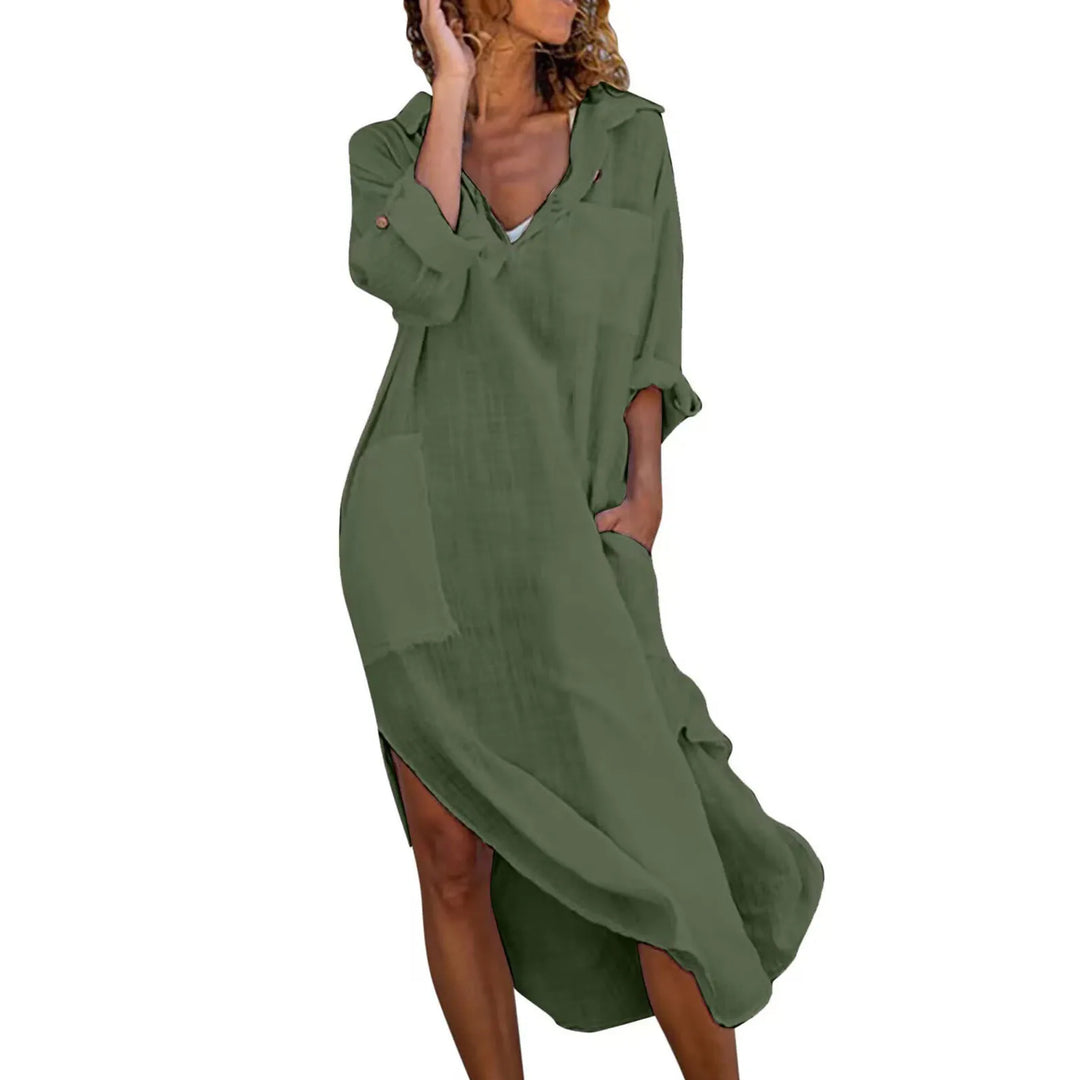 Lourdes Flowing Linen Long Shirt Dress