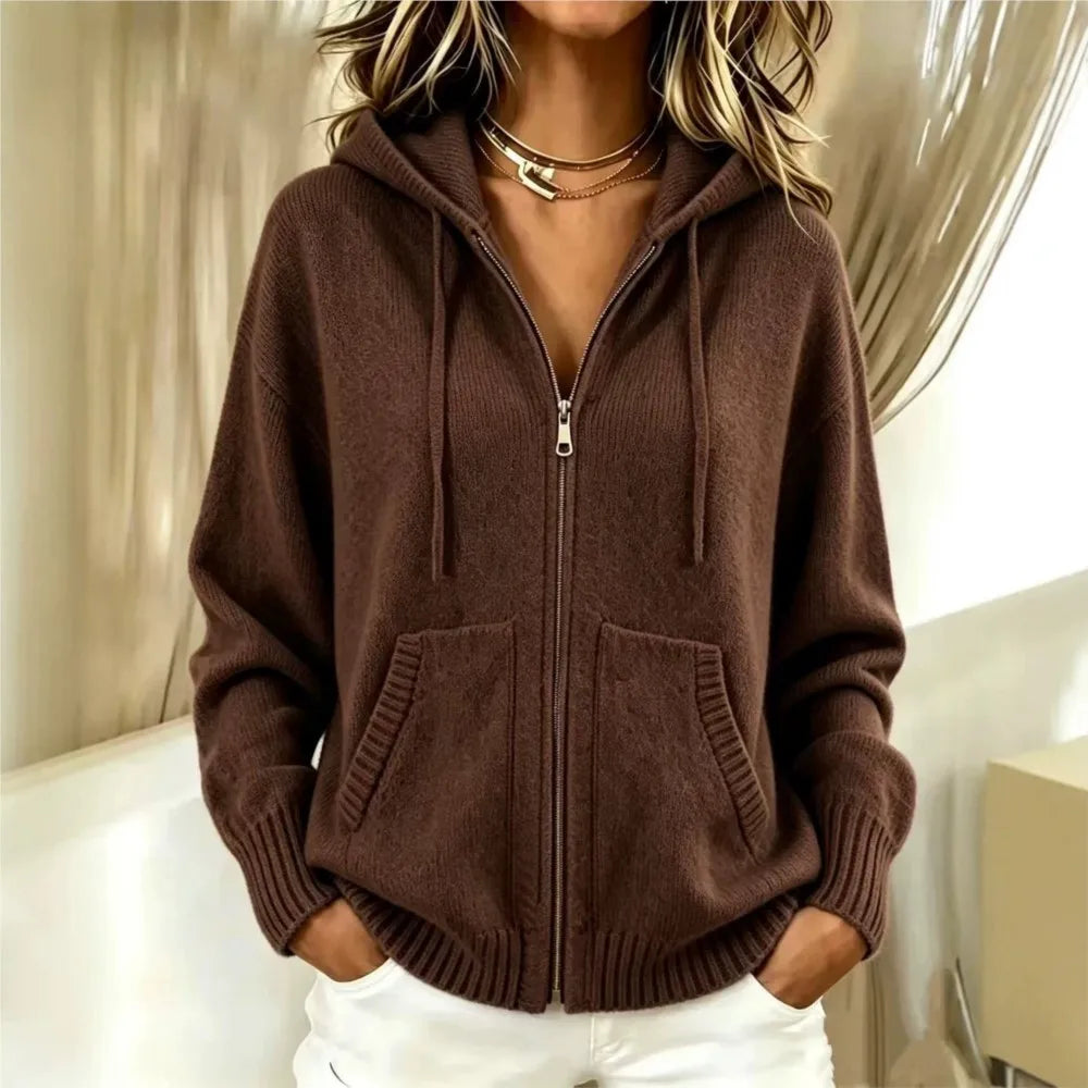 Corinthe Zip Front Knit Hoodie
