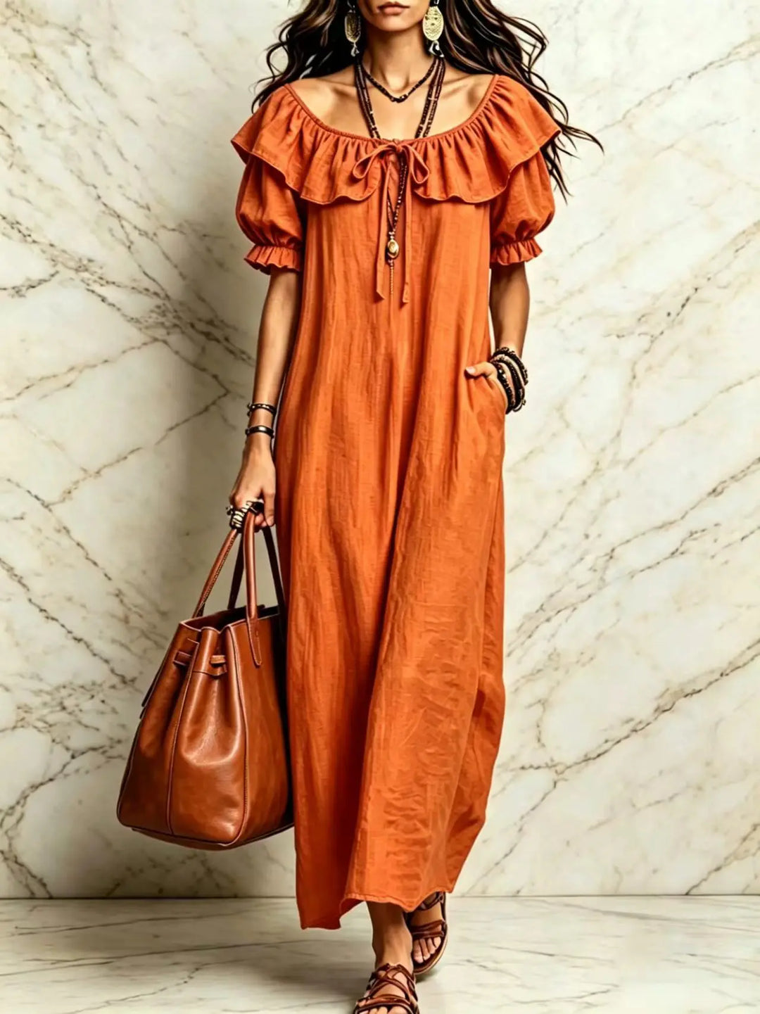 Cavenna Off Shoulder Boho Maxi Dress
