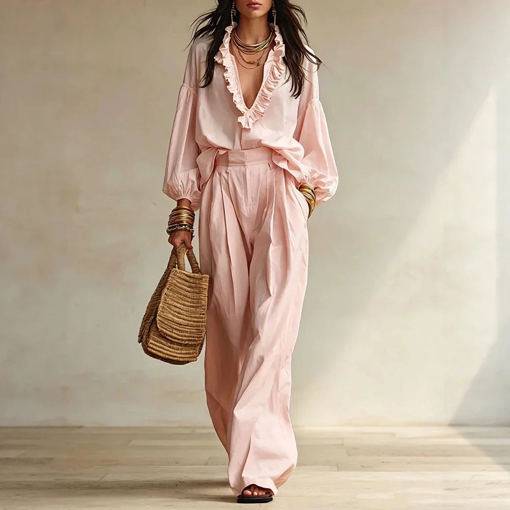 Ruby Elegant Ruffle Trouser Set