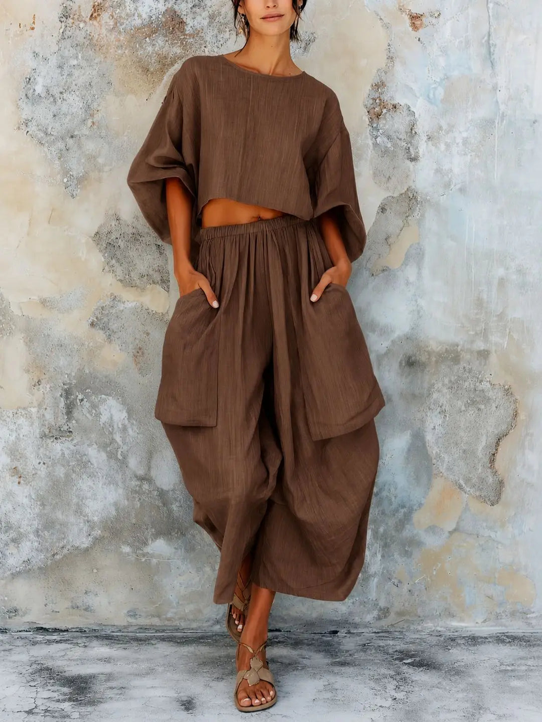 Adelia Linen Cotton Wide Leg Pants Set