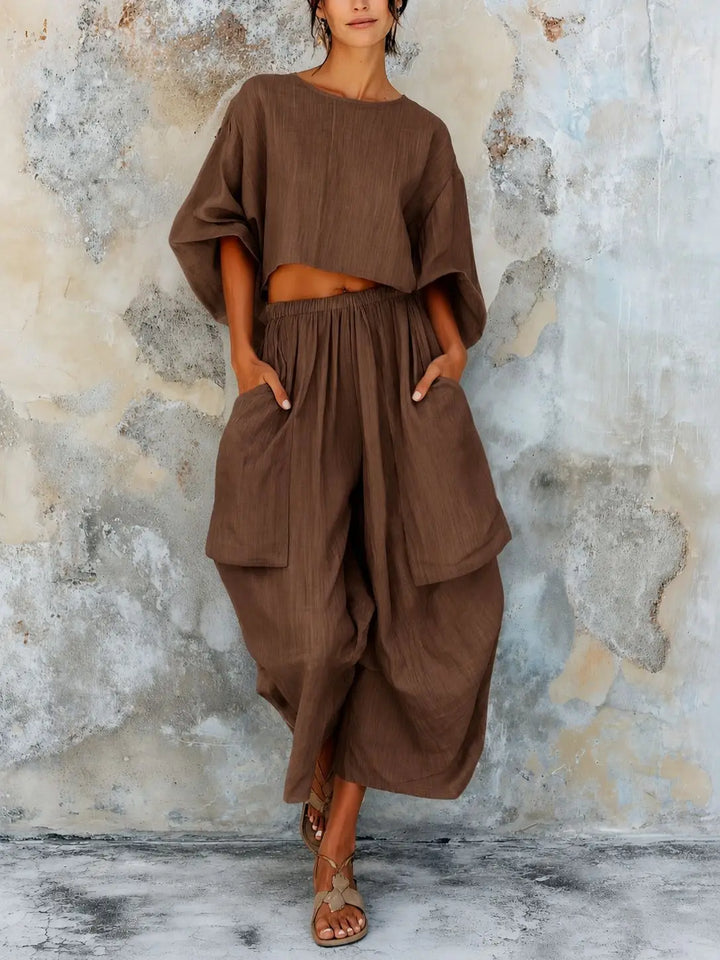 Adelia Linen Cotton Wide Leg Pants Set