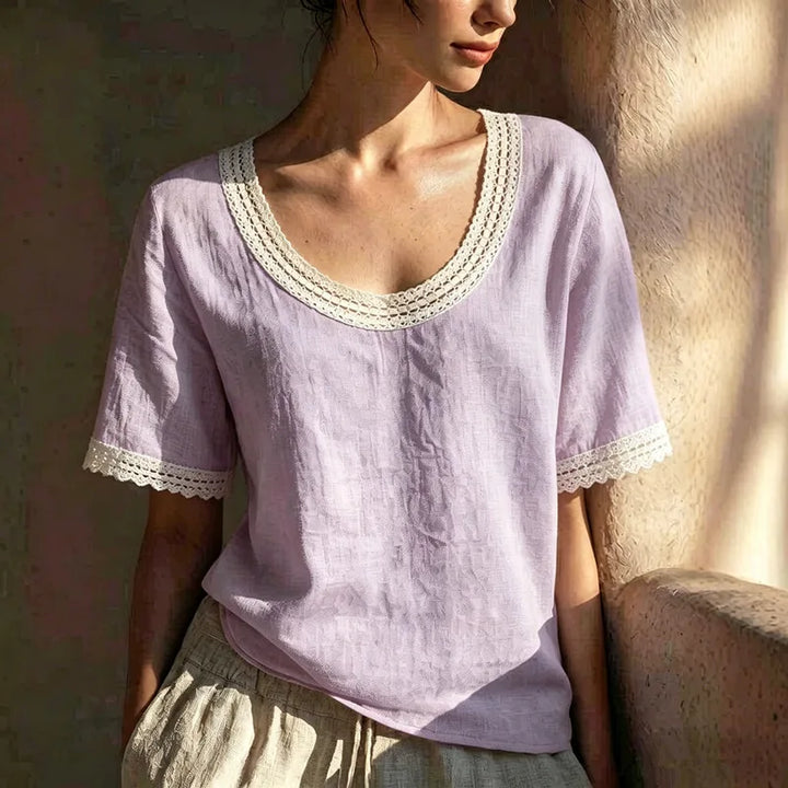 Jaida  Lace Trim Linen Blouse