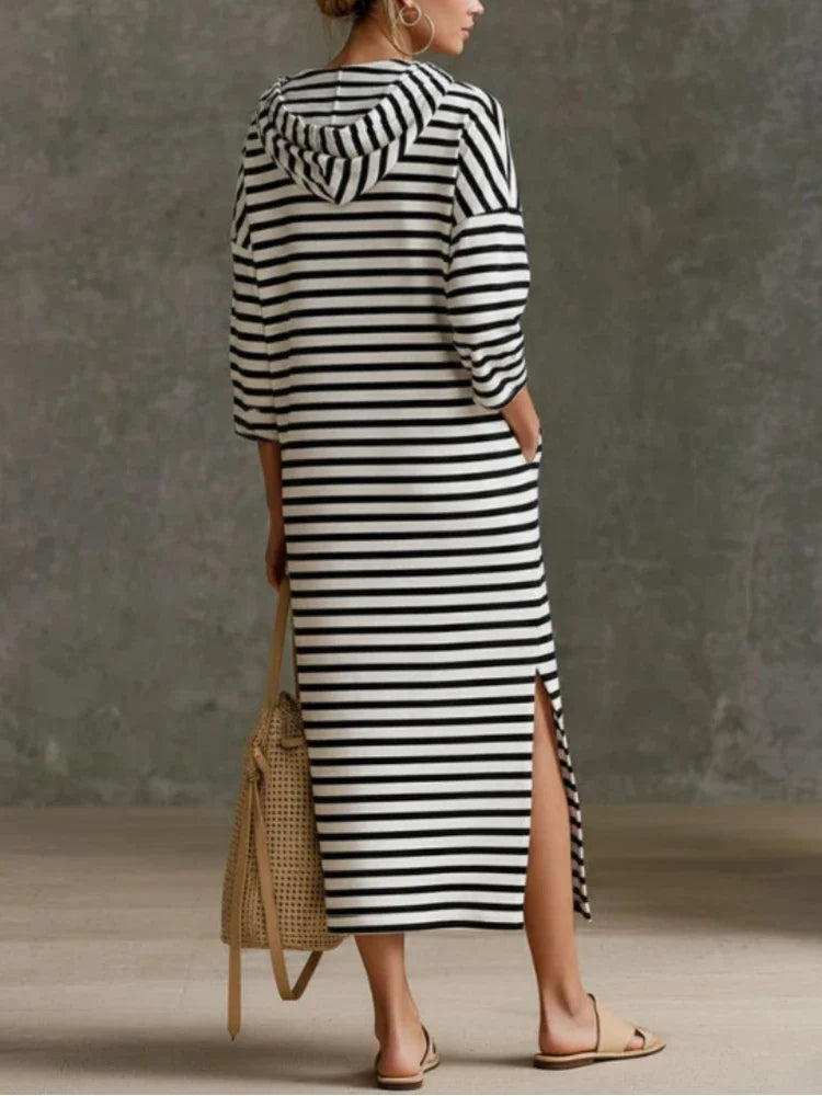 Ellie Striped Hooded Midi Dress