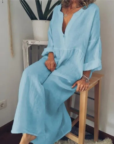 Zahara Relaxed Cotton Linen Long Dress