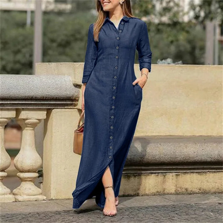 Queen Denim Maxi Shirt Dress
