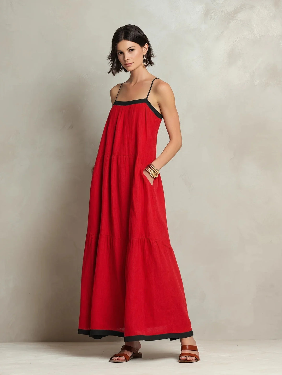 Oriana Bohemian Spaghetti Strap Linen Maxi Dress