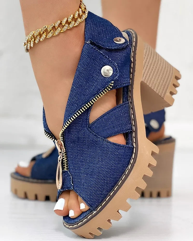 Roxanne Cushioned Denim Heeled Sandals