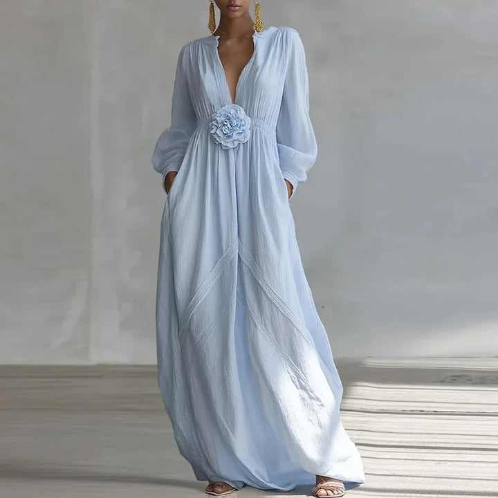 Evelia Deep V Neck Maxi Dress
