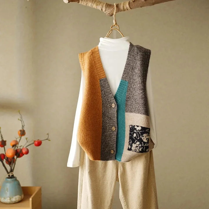 Cerise Patchwork Knit Vest