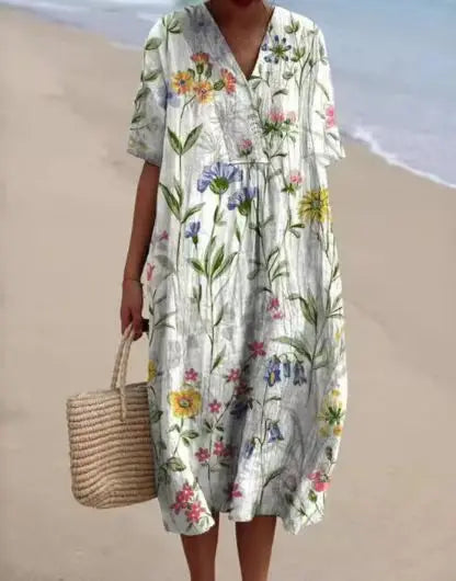 Ophira Printed V Neck Midi Dress