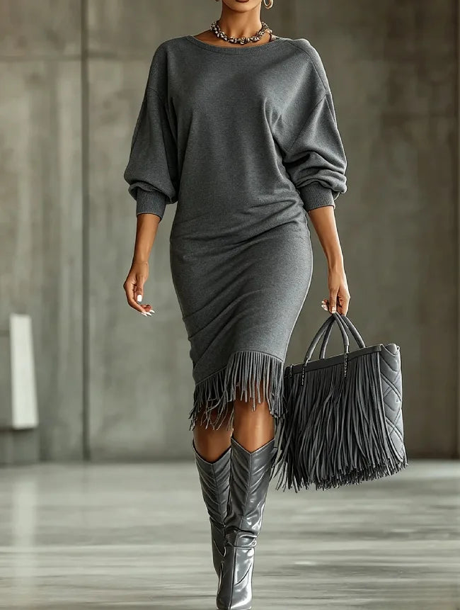 Marisol Fringe Hem Sweater Dress