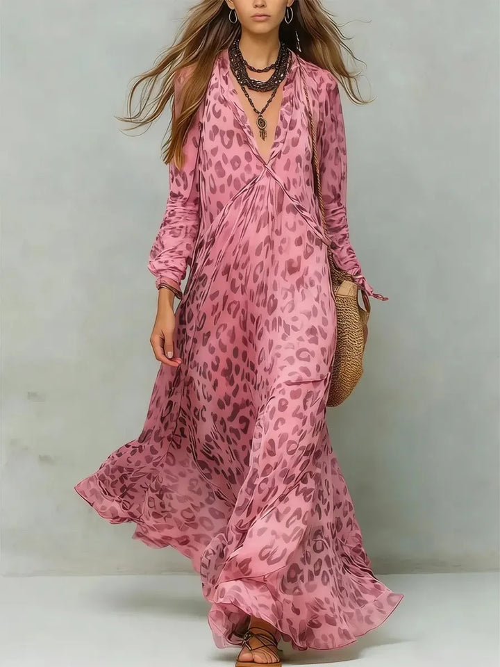 Serenna Leopard Print Chiffon Maxi Dress
