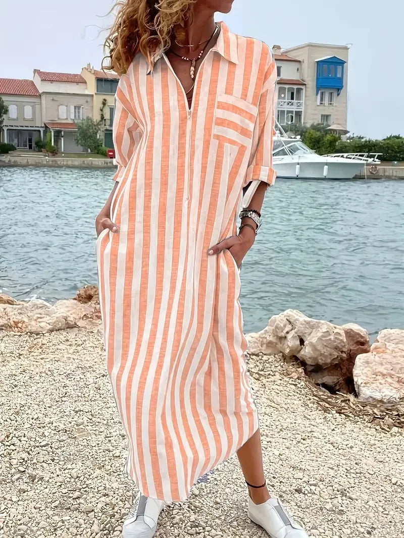 Layla Striped Maxi Shirt Dress