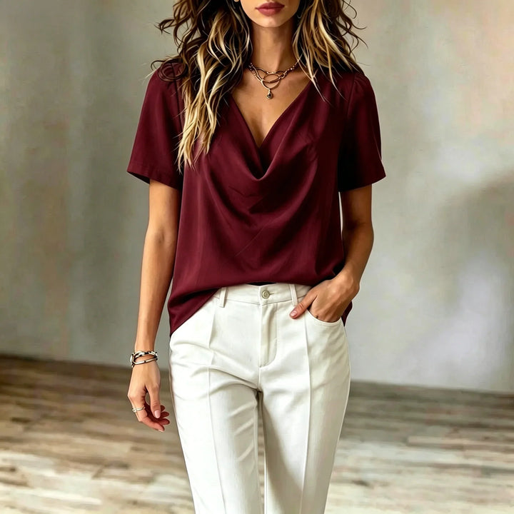 Brielle Short Sleeve Cowl Blouse