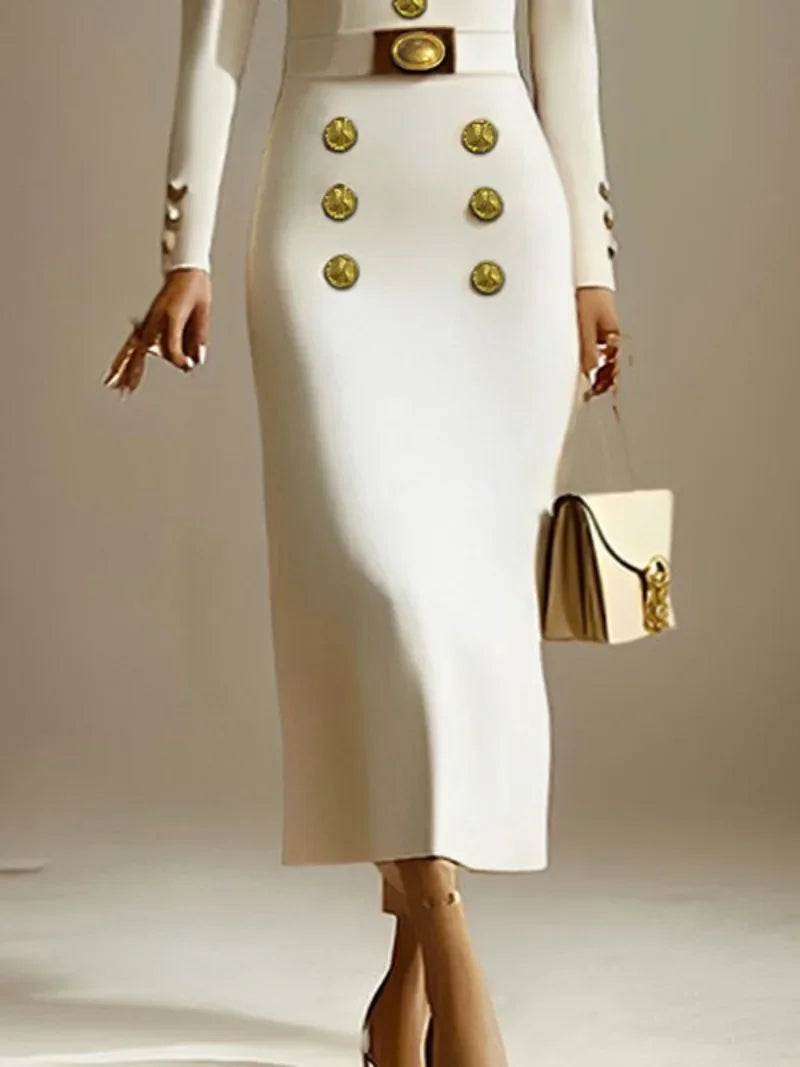 Solane Contoured Button Midi Dress
