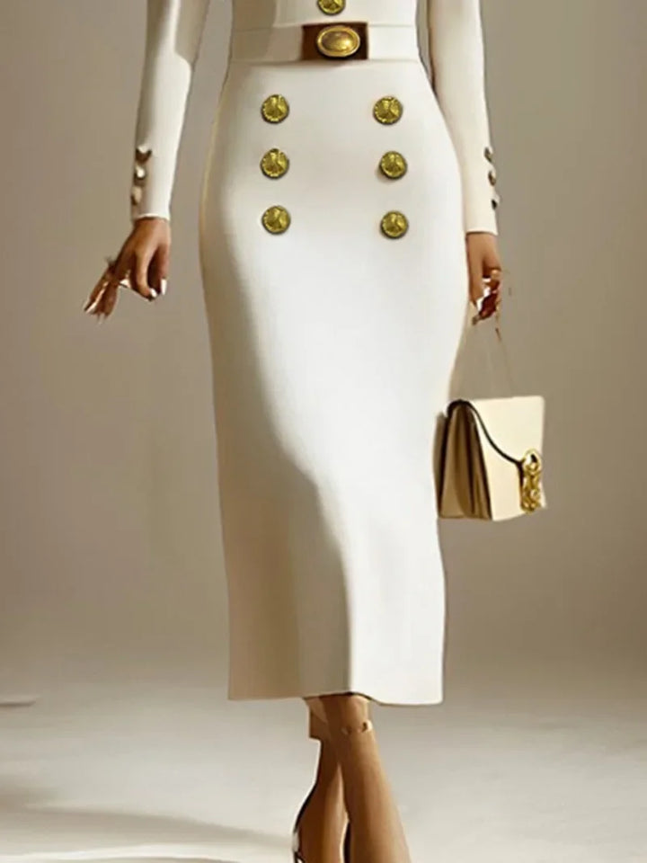 Solane Contoured Button Midi Dress