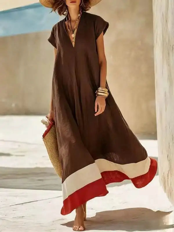 Audrey Striped V Neck Maxi Dress