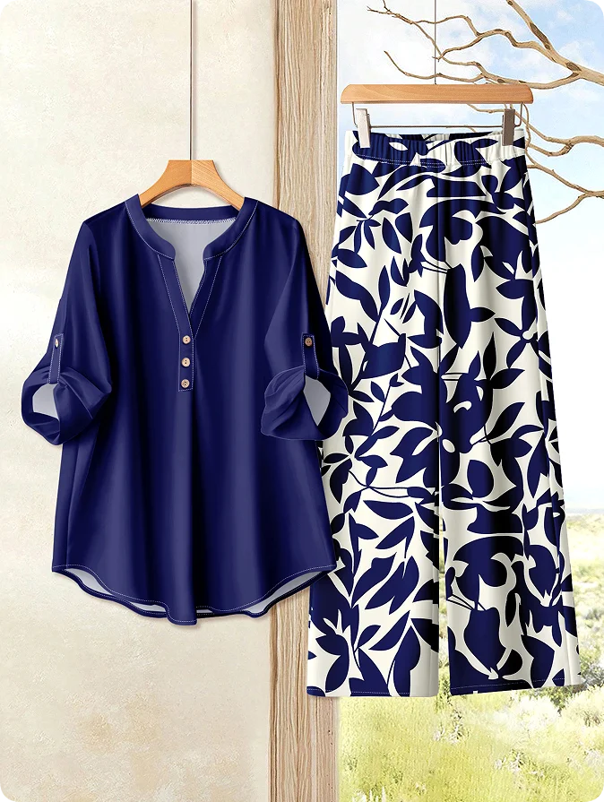 Freya Printed Loose Top Wide Leg Pants Set