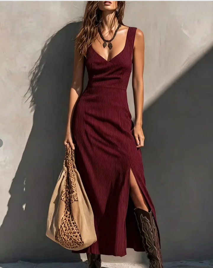 Sandra V Neck Sophisticated  Midi Dress