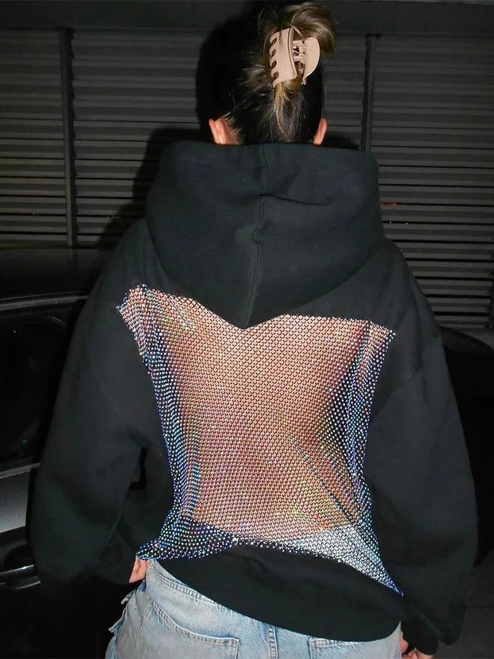 Odalys Rhinestone Mesh Back Hoodie