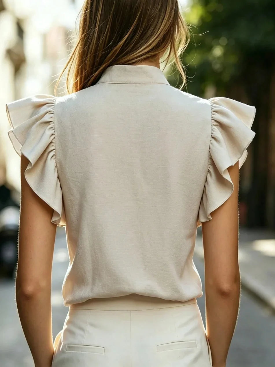 Cassara Ruffle Sleeve V Neck Blouse