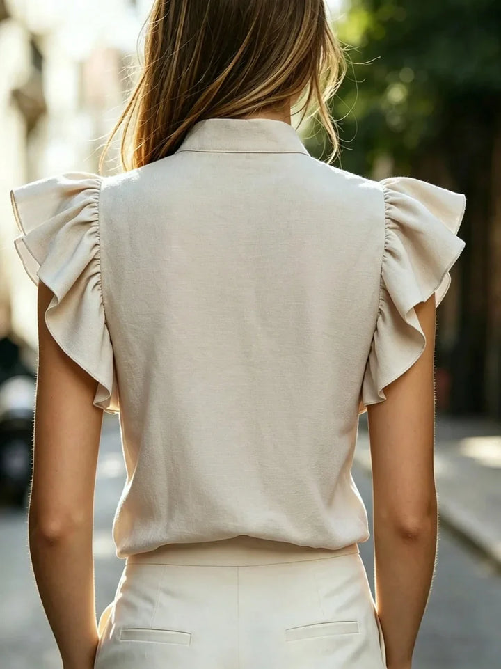 Cassara Ruffle Sleeve V Neck Blouse