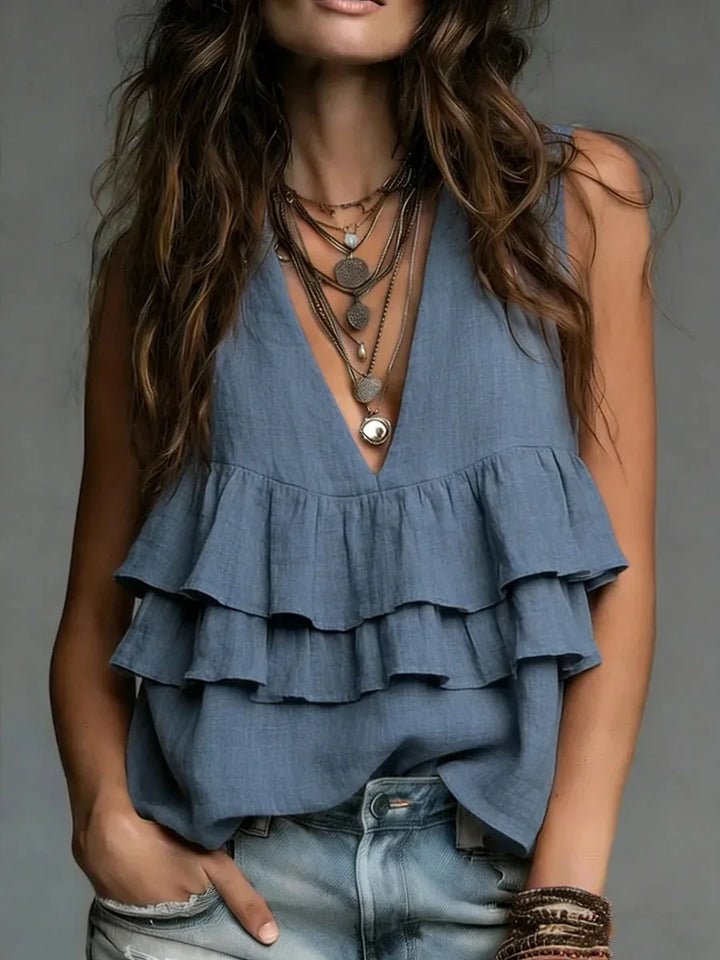 Celine Ruffled V Neck Casual Blouse