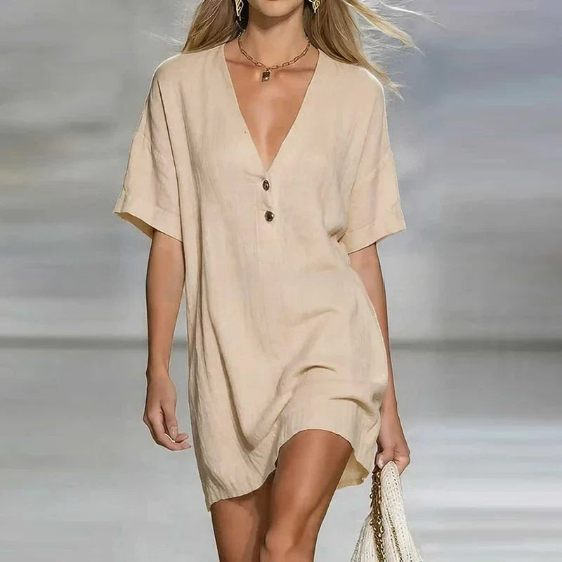 Susana V Neck Linen Shirt Dress