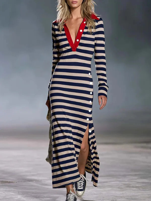 Cecila V Neck Stripe Dress
