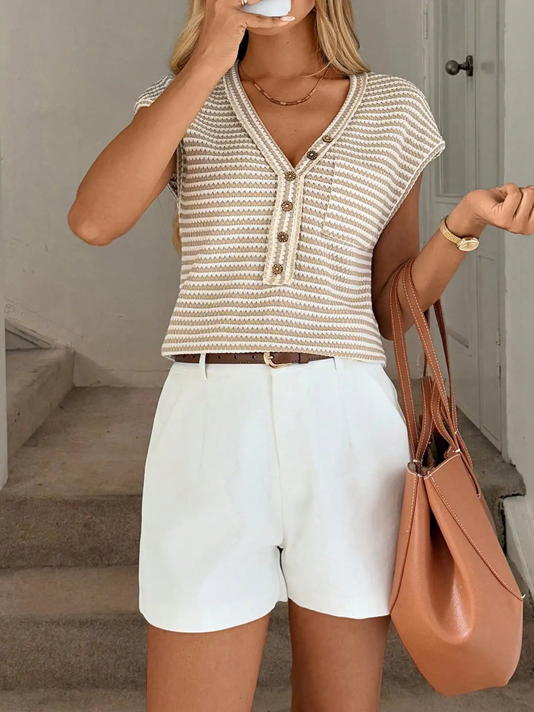 Jenina Striped Button Blouse