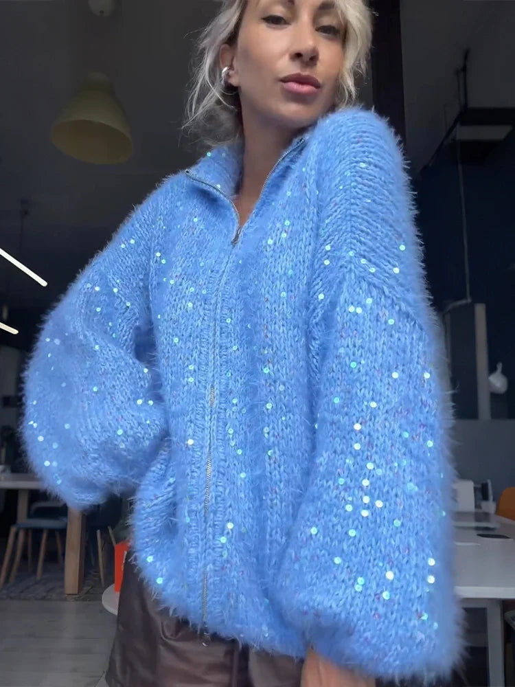 Corvina Sequin Zip Cardigan