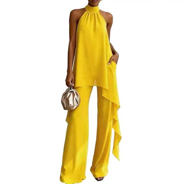 Olivine Draped Sleeveless Chiffon Matching Set