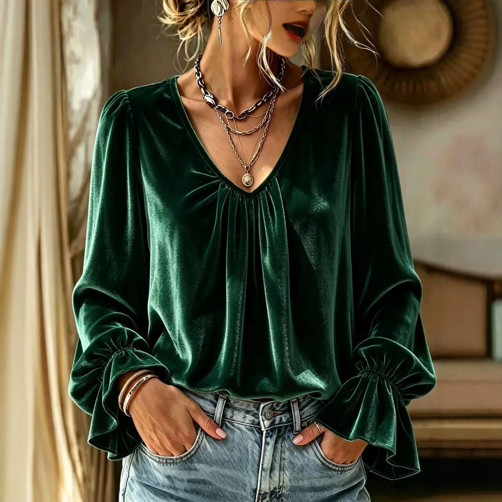 Elodie Pleated V Neck Blouse